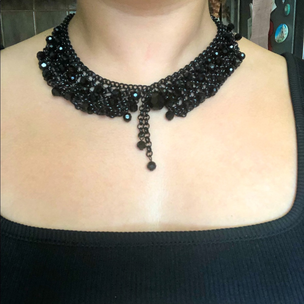 Black Beaded Bib Collar Necklace